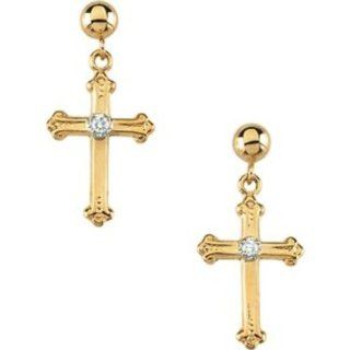 Diamond Cross Dangle Earring in 14k Yellow Gold: Jewelry
