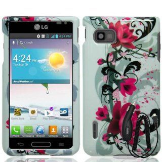 LG OPTIMUS F3 MS659 RED BLACK FLOWER WHITE COVER SNAP ON HARD CASE + FREE CAR CHARGER from [ACCESSORY ARENA]: Cell Phones & Accessories