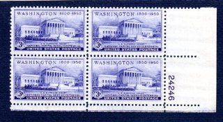 Postage Stamps United States. Plate Block #24246 of Four 3 Cents Light Violet, Supreme Court Building Stamps, Dated 1950, Scott #991. 