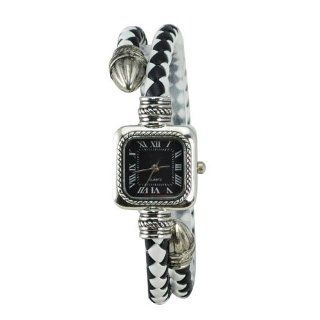 Watch Stylish Leather Weave Design Bracelet Quartz Movement Square Dial Wrist Watch Black and White at  Women's Watch store.
