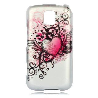 Talon Phone Case for LG MS690 Optimus M   Grunge Heart   MetroPCS/Cricket   1 Pack   Case   Retail Packaging   Hot Pink/Silver Cell Phones & Accessories