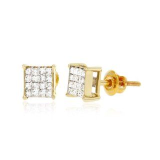 0.37 CT, White Princess cut Diamond Square Men's Stud Earrings in 14K Yellow Gold: Jewelry