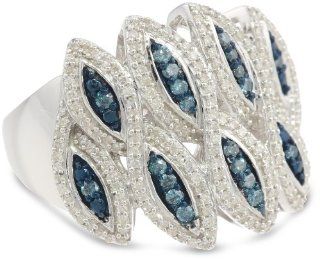 Sterling Silver Blue and White Diamond Ring (3/4 cttw, I J Color, I2 I3 Clarity), Size 7: Jewelry