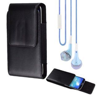 Premium Faux Leather Carrying Case / Belt Holster Clip For Samsung galaxy Mega 6.3 / Samsung galaxy 5.8 (Black) + Vangoddy Headphone with MIC,Blue: Cell Phones & Accessories