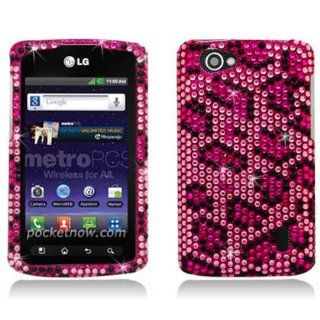 Aimo Wireless LGMS695PCDI123 Bling Brilliance Premium Grade Diamond Case for LG Optimus Elite/Optimus M+/Optimus Plus/Optimus Quest   Retail Packaging   Pink Leopard: Cell Phones & Accessories