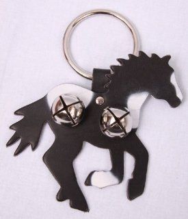 Black Leather Running Horse Door Knob Hanger with Silver Bells   Paint  Other Products  