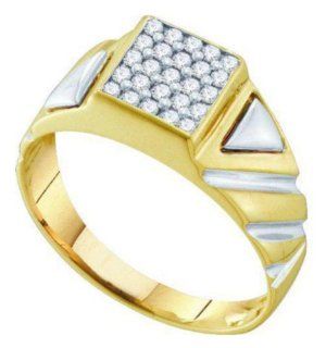 0.25 cttw 10k Two Tone Gold Diamond Mens Cluster Diamond Ring Wedding Anniversary Band (Real Diamonds: 1/4 cttw, Ring Sizes 8 13): Jewelry