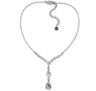 Givenchy Pendant, 12" Silver Tone Crystal Tear Drop: Givenchy: Jewelry