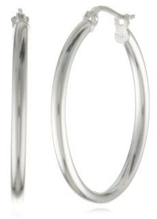 Sterling Silver Polished Tube Hoop Earrings (1.0" Diameter): Jewelry