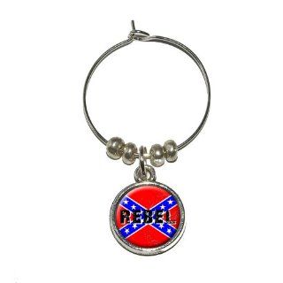 REBEL   Confederate Southern Flag Distressed Wine Glass Charm Drink Stem Marker Ring: Wine Glass Tags: Kitchen & Dining
