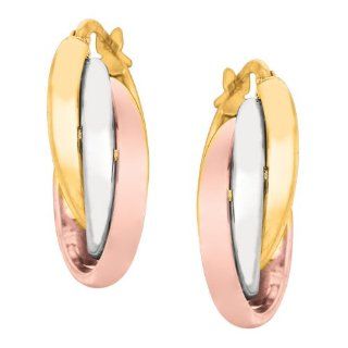 14k Tri color Gold 20 mm Triple Hoop Earrings: Jewelry