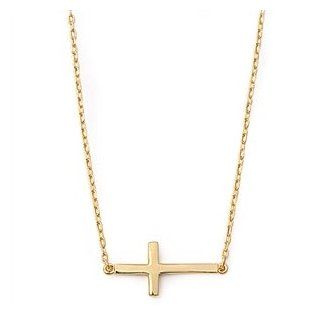 Sideway Cross Sterling Silver Gold Plated Necklace w/ 17" + 2" Adjustable Chain (Comes with Gift Box): Pendant Necklaces: Jewelry