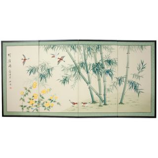 Oriental Furniture 36 Bamboo and Five Birds Silk Screen with Bracket