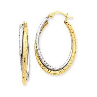 14k Two tone Diamond cut Polished Oval Hoop Earring Cyber Monday Special: Jewelry Brothers Earring: Jewelry