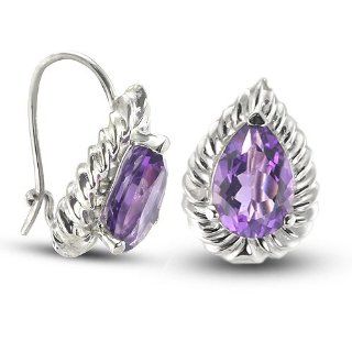 CleverEve Luxury Series Sterling Silver Swirl Edge Pear Shape Leverback Earrings w/ Natural Genuine Amethyst Stones 5.39 ct tw: CleverEve: Jewelry