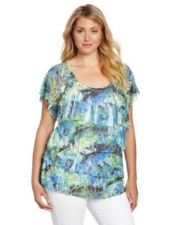 Sag Harbor Women's Plus Size Lace Knit Top with Embellishment, Indigo/Multi, 1X at  Women�s Clothing store: Fashion T Shirts