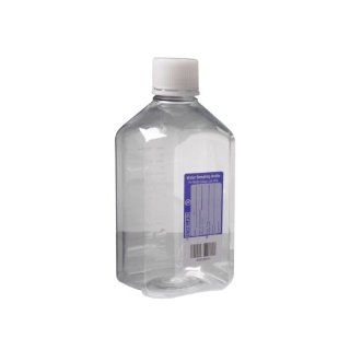 Corning Gosselin P1000B 11 Polyethylene Terephthalate Octagonal PET Storage Bottle with 31mm Screw Cap, Sterile, 1L Capacity, Natural Color Cap, 212mm H (Case of 48) Science Lab Media Bottles