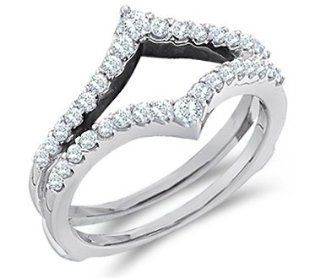 Diamond Engagement Ring Guard 14k White Gold Wedding Band (1/2 Carat): Jewel Tie: Jewelry