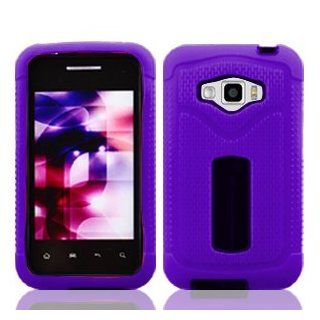 LG Optimus Elite LS696 LS 696 Fusion Hybrid 2 in 1 Combo Solid Purple Silicone Skin Gel with Black Hard Snap On Protective Cover Case Cell Phone: Cell Phones & Accessories