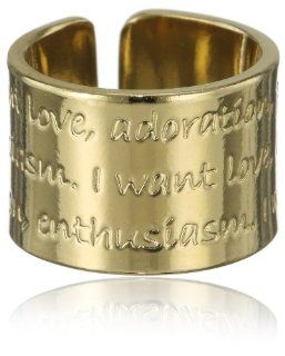 Mercedes Salazar Embossed with Magical Words Gold Plated Bronze Adjustable Ring: Jewelry