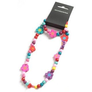 TOC Childrens Multi Colour Flower Wooden Bead Necklace & Bracelet Set: Jewelry