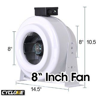 Cyclone (TM) 8 Inch Inline Duct Hydroponic Fan Blower with 720 CFM Quiet Operation   5 Year Manufacturer Warranty : Lawn And Garden Blower Vacs : Patio, Lawn & Garden