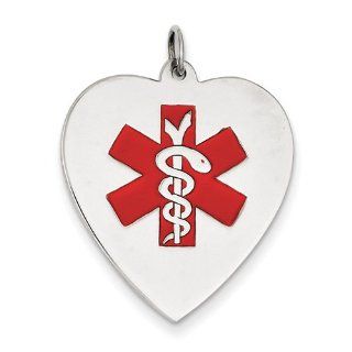 14k White Gold Heart Shaped Enameled Engravable Medical Jewelry Pendant: Jewelry