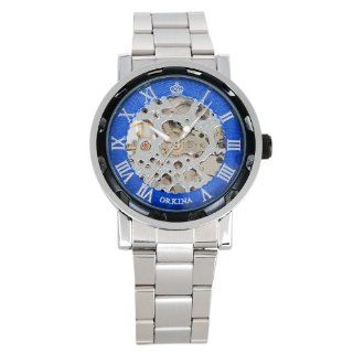 Fashion Stainless Steel Skeleton Mens Business Mechanical Hand wind Sport Watch: Watches