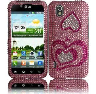 Pink Hearts Premium Hard Full Diamond Bling Case Cover Protector for LG Optimus Black P970 / Marquee LS855 / Ignite AS855 (by Boost Mobile / T Mobile / Sprint / Net 10 / Straighttalk) with Free Gift Reliable Accessory Pen Cell Phones & Accessories