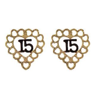 14k Yellow and Rose Gold, Quinceanera 15 Anos Heart Stud Screw Back Earring: Jewelry
