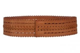 2 7/8" (72mm) Wide High Waist Perforated Braided Leather Belt Size L   36" Color Tan