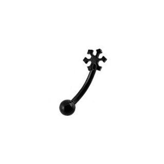 Snowflake Black Anodized Eyebrow Blackline Ring   Body Piercing & Jewelry by VOTREPIERCING   Size: 1.2mm/16G   Length: 08mm   Balls: 03mm: Body Piercing Barbells: Jewelry
