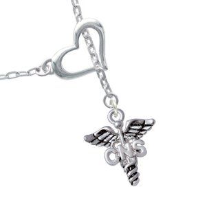 Caduceus   CNS Heart Lariat Charm Necklace: Pendant Necklaces: Jewelry