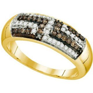 0.40 Carat (ctw) 18k Yellow Gold Plated Sterling Silver White & Brown Diamond Ladies Wedding Band Jewelry