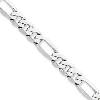 6mm, 14 Karat White Gold, Flat Figaro Chain   8 inch: Chain Necklaces: Jewelry