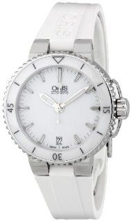 Oris Aquis Date White Dial Automatic White Rubber Ladies Watch OR733 7652 415RS: Oris: Watches