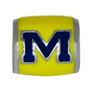 University of MICHIGAN Logo Maize 925 Silver European College Charm Bead