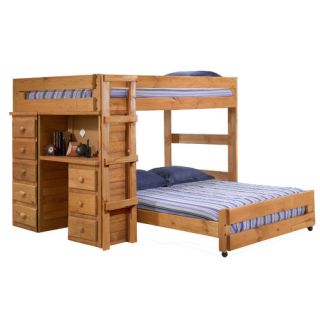 Full Over Full L Shaped Bunk Bed with Desk and 5 Drawer Chest