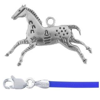 Gift Boxed Hands High Pendant with 18" Blue Cord Sterling Silver Horse Jewelry Set