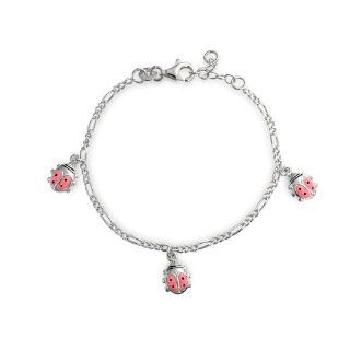Bling Jewelry Girls Pink Enamel Ladybugs Charm Bracelet Silver 6in: Link Charm Bracelets: Jewelry