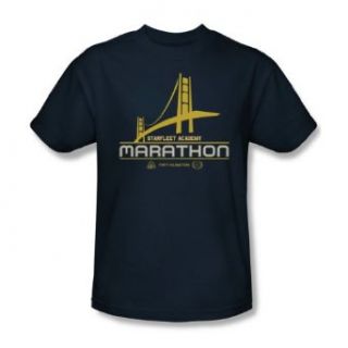 Star Trek   Marathon Logo Adult T Shirt In Navy: Novelty T Shirts: Clothing