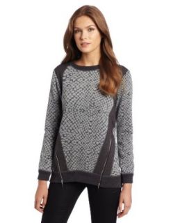 Rebecca Taylor Women's Crocodile Jacquard Pullover with Zip, Charcoal, 2 at  Womens Clothing store