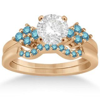 Blue Diamond Cluster Engagement Ring and Contour Wedding Band Bridal Set 18k White Gold (0.34 ct): Allurez: Jewelry