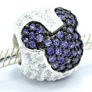 Pro Jewelry .925 Sterling Silver "Jeweled Mickey   Purple and Clear Cz" Charm Bead for Snake Chain Charm Bracelets: Jewelry