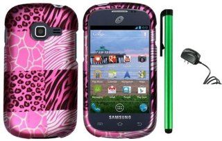 Samsung Galaxy CenturaTM S738C Straight Talk Combination   Pink Exotic Skins (Leopard, Zebra, Block) Premium Pretty Design Protector Hard Cover Case + Travel (Wall) Charger + 1 of New Assorted Color Metal Stylus Touch Pen: Everything Else