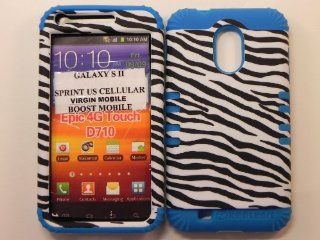 Heavy duty double impact hybrid Cover case black & white leather finish zebra hard snap on over blue soft silicone for SAMSUNG S2 Galaxy EPIC 4G TOUCH D710 R760 for SPRINT/BOOST MOBILE/VIRGIN MOBILE/US CELLULAR: Cell Phones & Accessories
