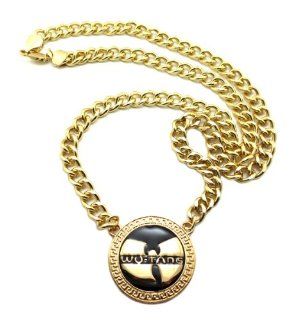 New Iced Out Gold Wu Tang Clan Circle Pendant w/10mm 30" Cuban Link Chain Necklace XC260G: Jewelry