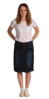 Ladies Denim Knee Length Skirt   Indigo Blue Womens Fashion Skirt: Clothing