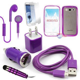 Samsung Galaxy S3 7pcs Purple Hybrid TPU Fitted Case, USB Car Charger Plug, USB Home Charger Plug, USB 2.0 Data Cable, Metallic Stylus Pen, Stereo Headset & Screen Protector (7 items) Retail Value: $89.95: Cell Phones & Accessories