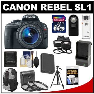 Canon EOS Rebel SL1 Digital SLR Camera & EF S 18 55mm IS STM Lens with 64GB Card + Battery & Charger + Backpack + Tele/Wide Lenses + Filters + Tripod Kit : Digital Slr Camera Bundles : Camera & Photo
